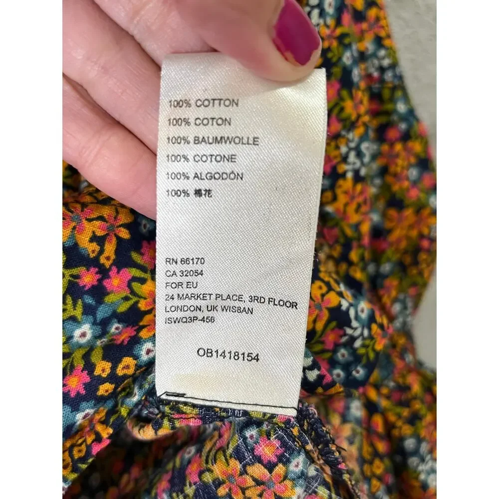 Free People Floral‎ Peplum Blouse Women's Small Puff Sleeve Button Front Boho